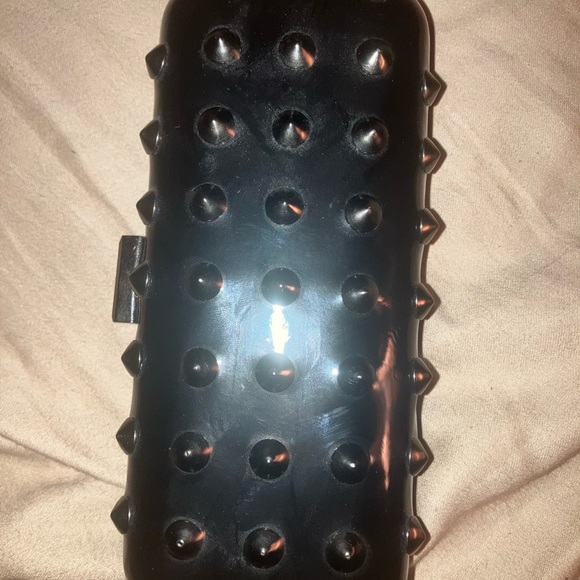 DAVID Dixon black studded designer shoulder clutch purse spiked carry snap case - Picture 5 of 6